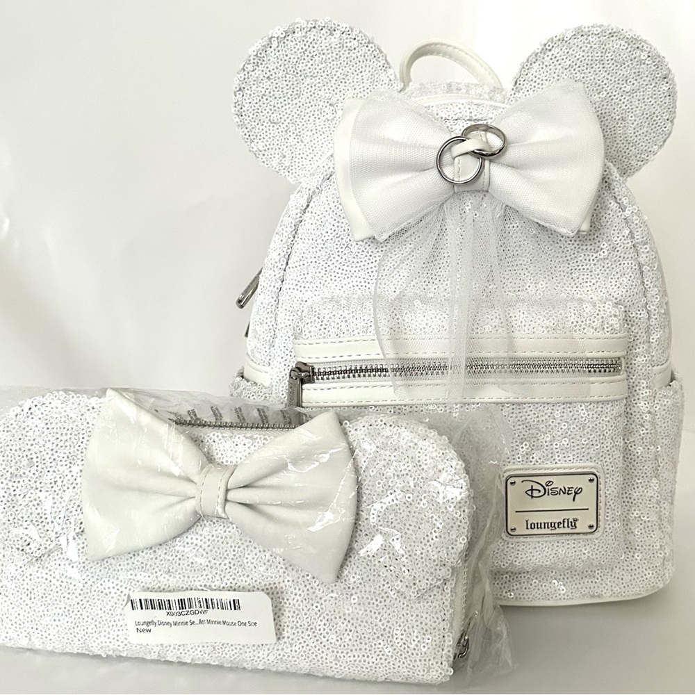 Loungefly Mini Backpack w/ Wallet - Minnie Mouse Wedding Sequins